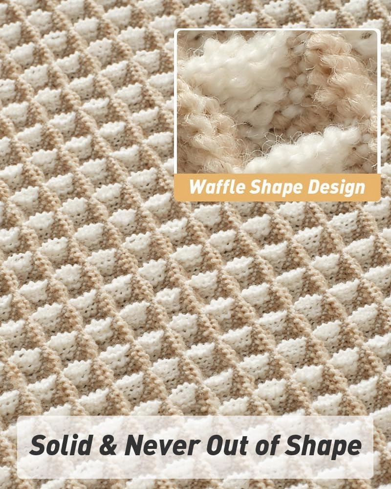 AMOAMI Upgraded Waffle Runner Rug Super Absorbent Non Slip Bath Mats for Bathroom Machine Washable Bathroom Runner Rug with Tassels, Ideal for Hallway Bedroom Laundry Room, 2' x 6', Brown & Cream
