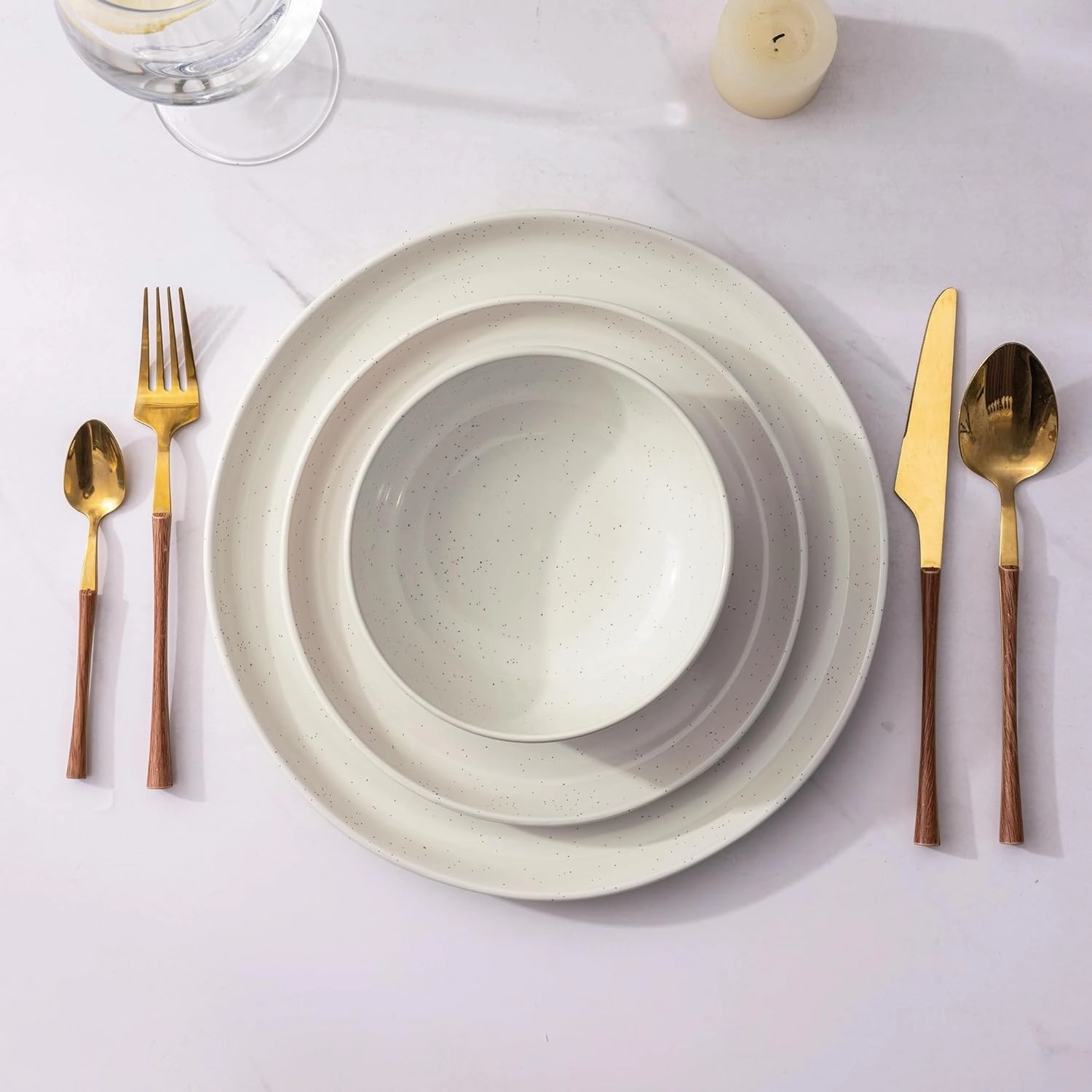 AmorArc Ceramic Dinnerware Sets for 4, 12 Pieces Handpainted Plates and Bowls Set with Rustic Terracotta Underside, Scratch Resistant Stoneware Dishes Set, Dishwasher & Microwave Safe