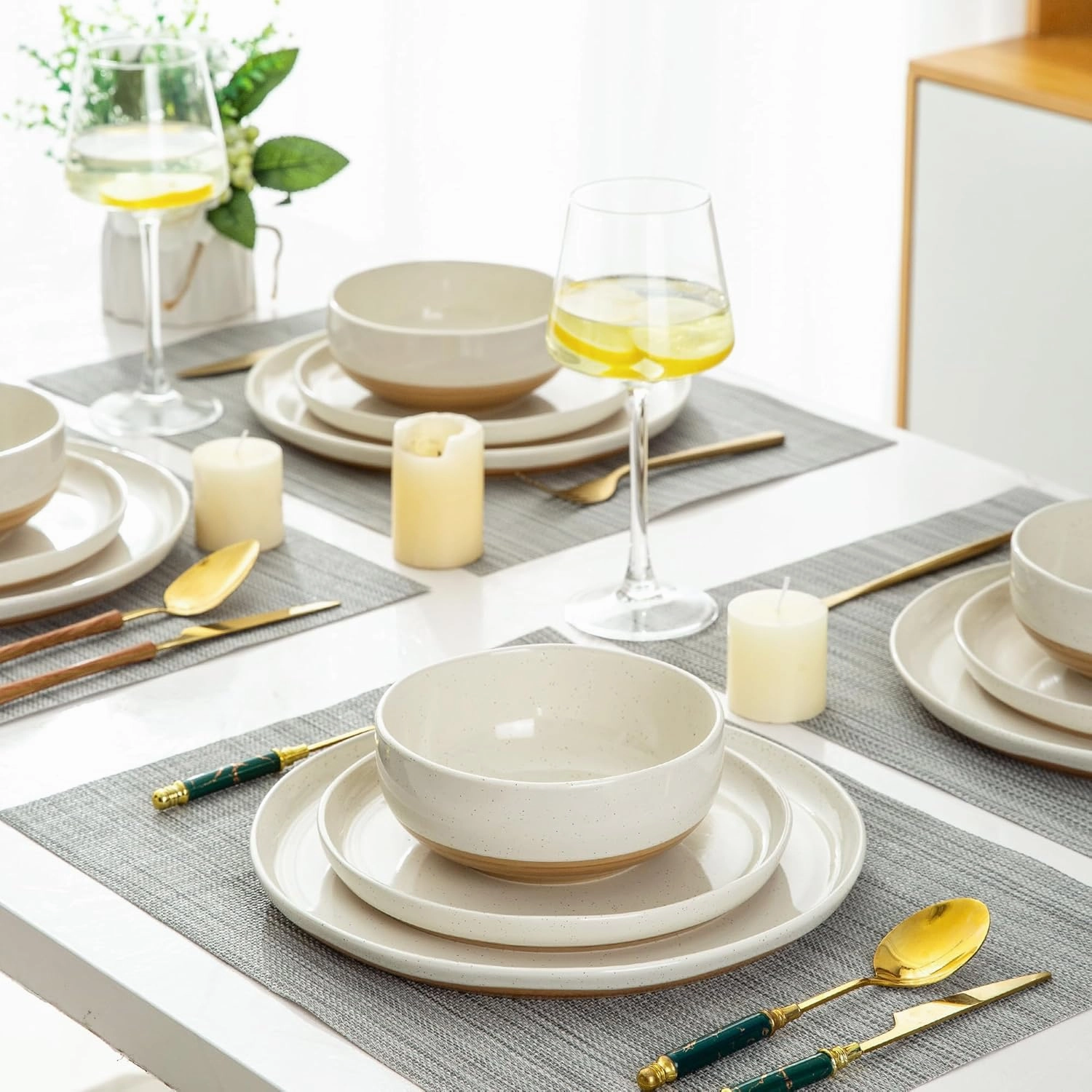 AmorArc Ceramic Dinnerware Sets for 4, 12 Pieces Handpainted Plates and Bowls Set with Rustic Terracotta Underside, Scratch Resistant Stoneware Dishes Set, Dishwasher & Microwave Safe