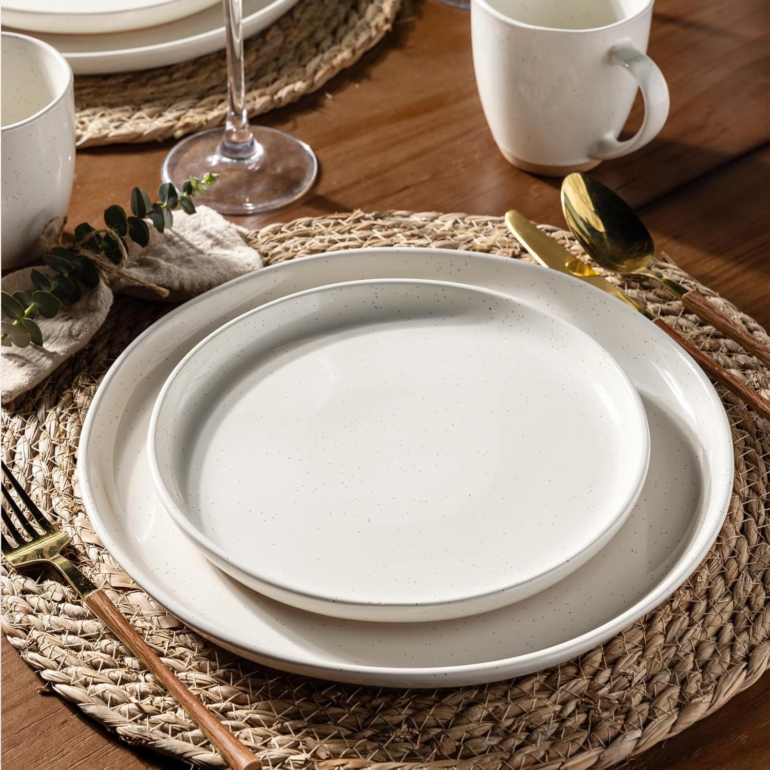 AmorArc Ceramic Dinnerware Sets for 4, 12 Pieces Handpainted Plates and Bowls Set with Rustic Terracotta Underside, Scratch Resistant Stoneware Dishes Set, Dishwasher & Microwave Safe