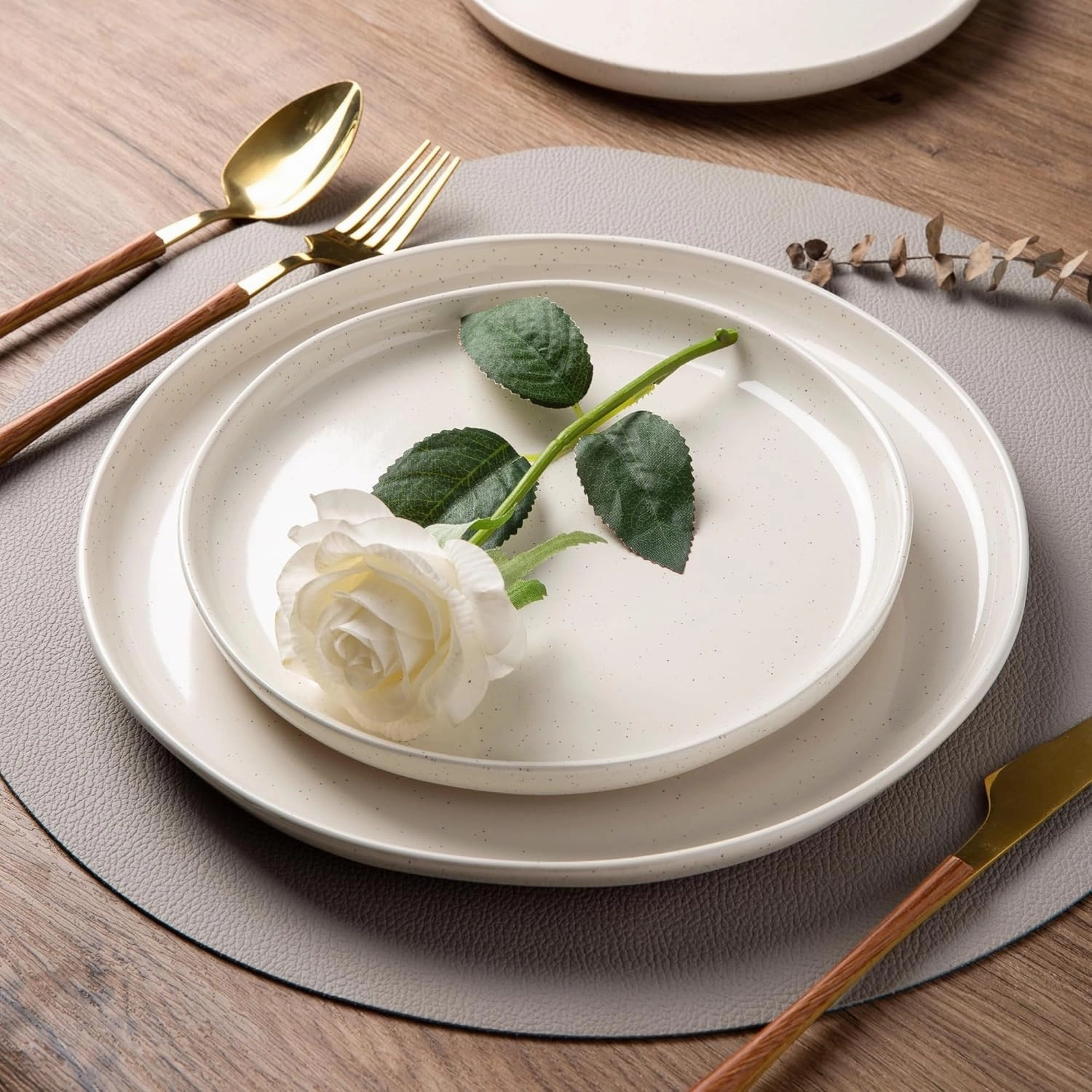 AmorArc Ceramic Dinnerware Sets for 4, 12 Pieces Handpainted Plates and Bowls Set with Rustic Terracotta Underside, Scratch Resistant Stoneware Dishes Set, Dishwasher & Microwave Safe