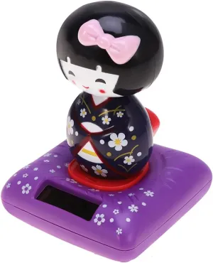 Amosfun Dashboard Doll Japanese Kimono Geisha Doll Solar Powered Dancing Shaking Head Figure Traditional Asian Car Dashboard Ornament Collectible Art Figurine Purple Twerking