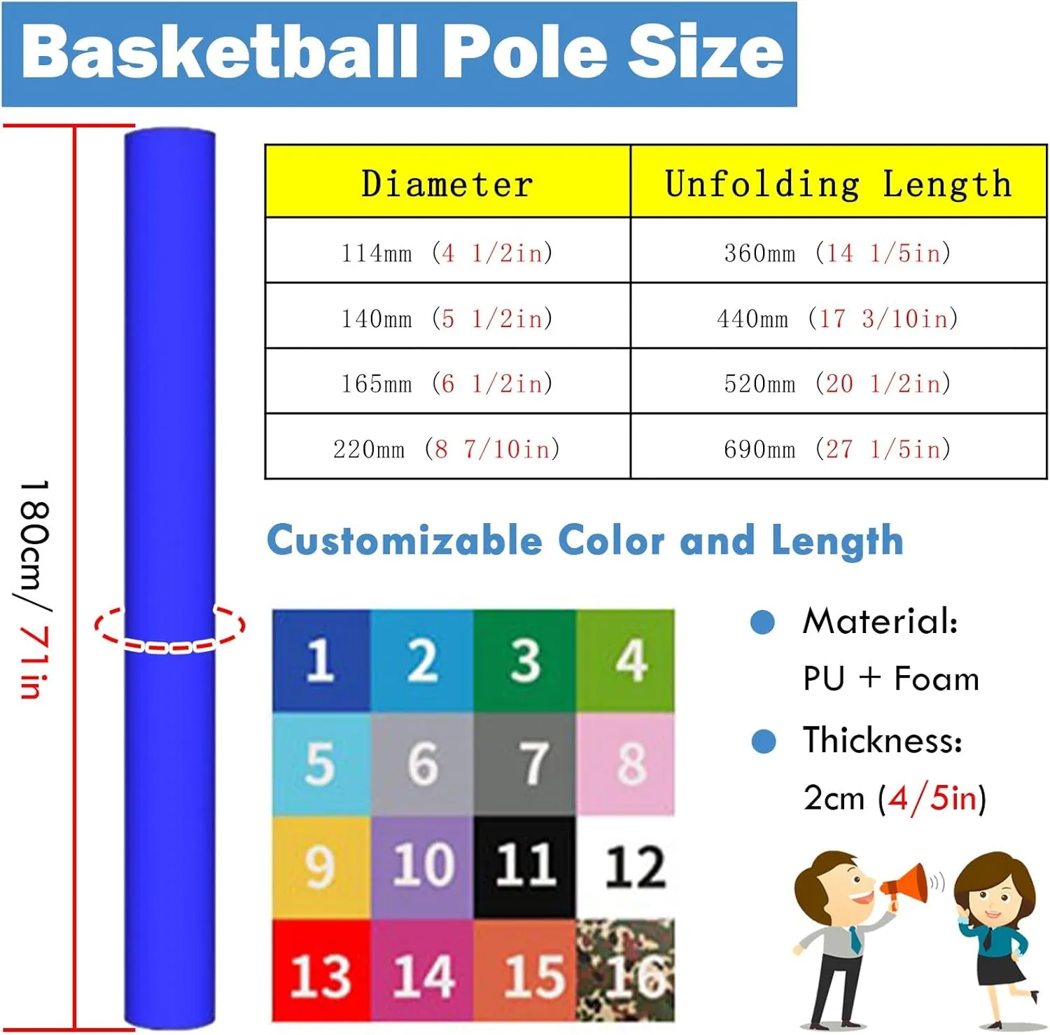 AMUFJJ Reusable Basketball Hoop Padding for Pole, Sunshade/Garage/Basement Support Pole Wrap Column Cover All-Weather, 4" 5" 6" 8" Round Basketball Pole Protector Pad(Yellow,Dia 8 7/10in)