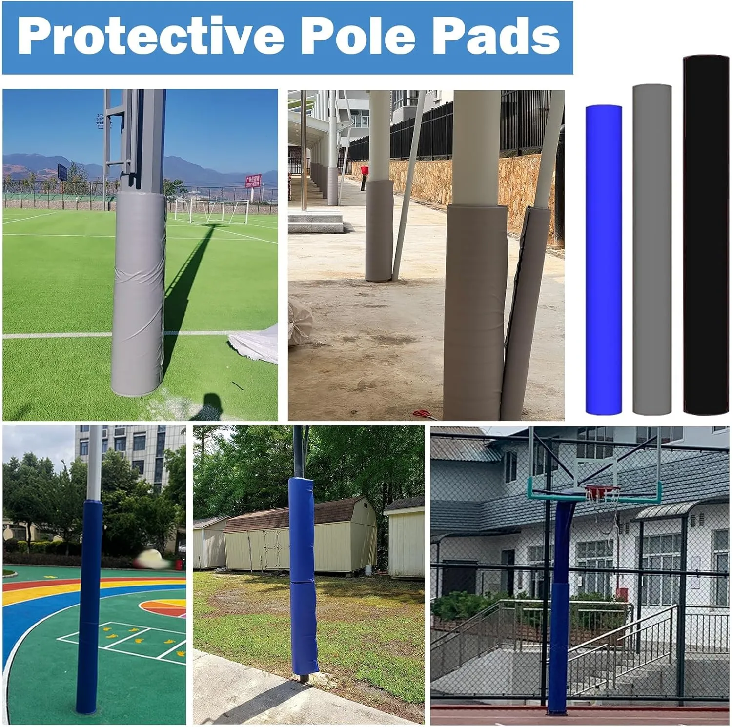 AMUFJJ Reusable Basketball Hoop Padding for Pole, Sunshade/Garage/Basement Support Pole Wrap Column Cover All-Weather, 4" 5" 6" 8" Round Basketball Pole Protector Pad(Yellow,Dia 8 7/10in)