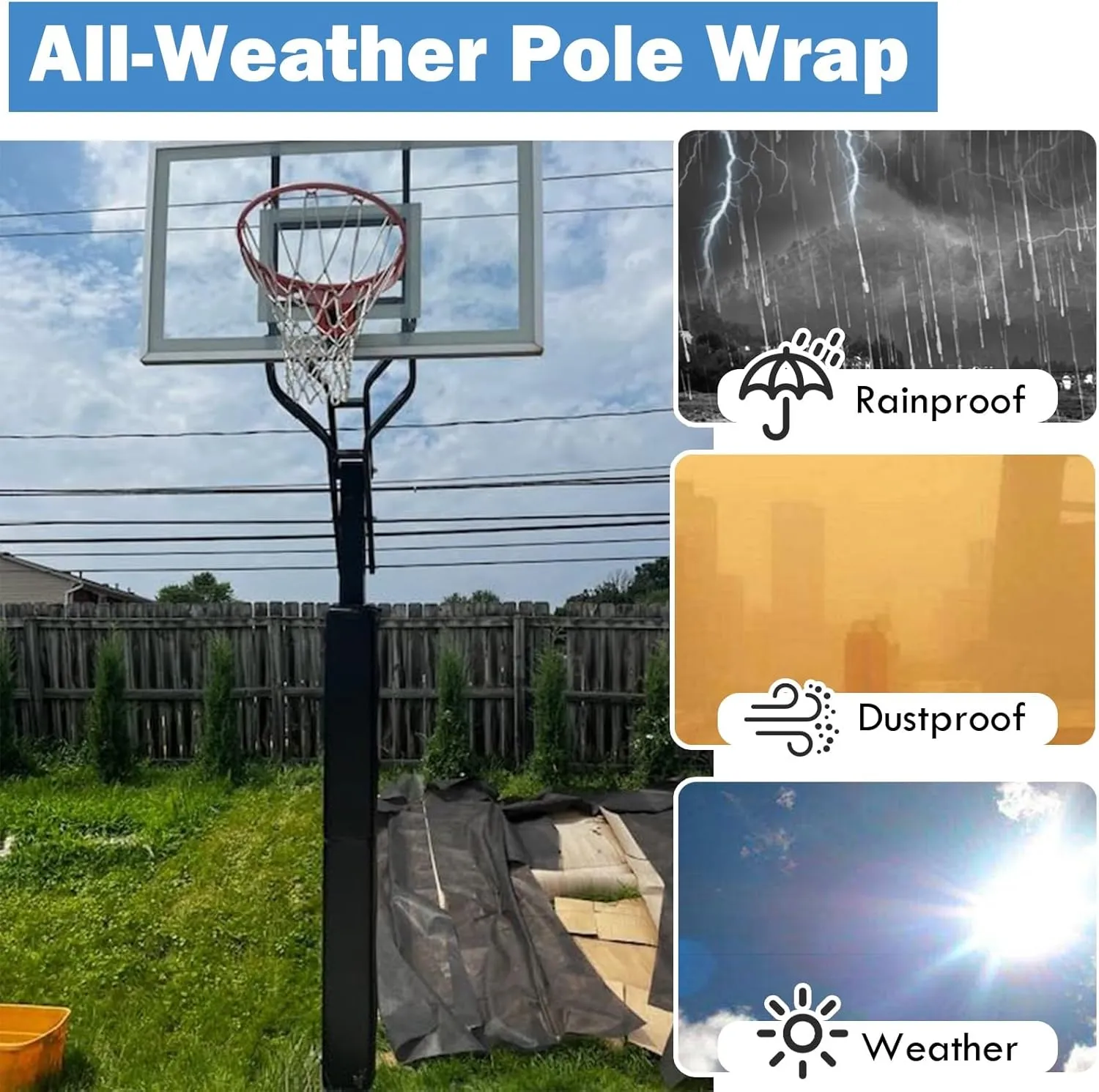 AMUFJJ Reusable Basketball Hoop Padding for Pole, Sunshade/Garage/Basement Support Pole Wrap Column Cover All-Weather, 4" 5" 6" 8" Round Basketball Pole Protector Pad(Yellow,Dia 8 7/10in)