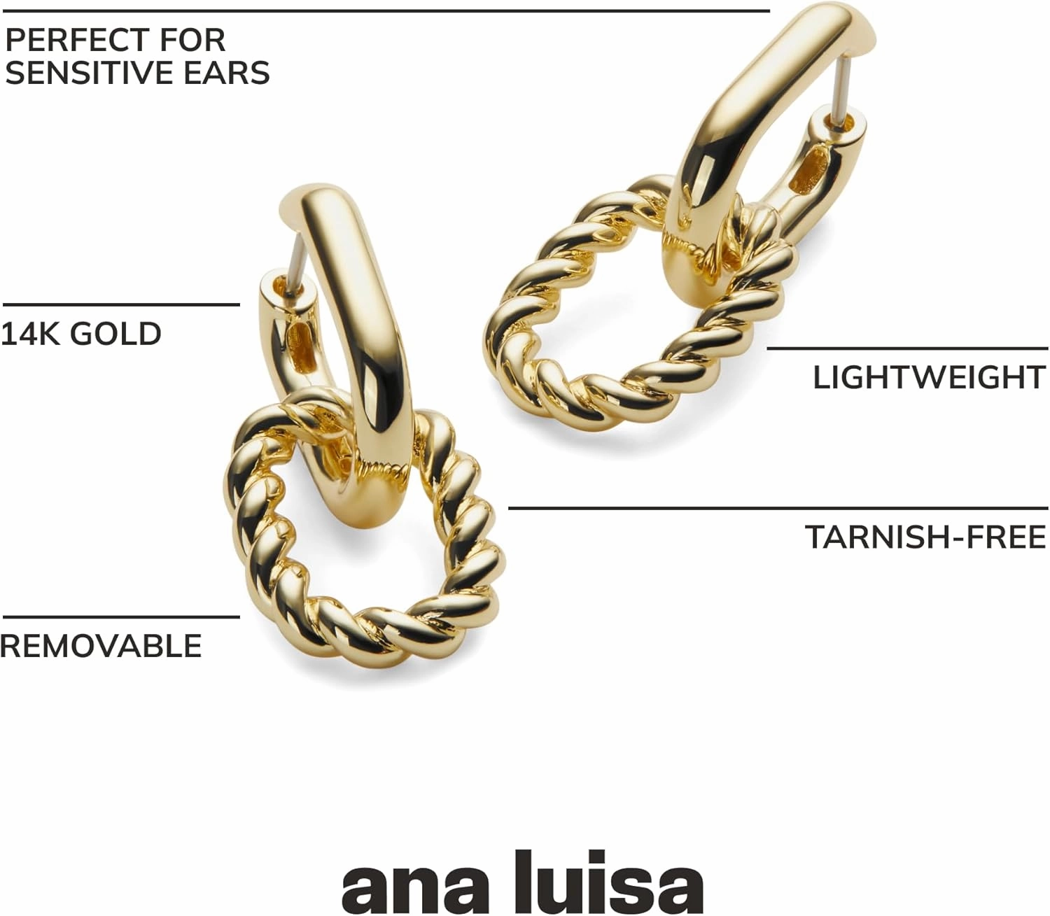 Ana Luisa Double Hoop Earring - Ash Small & Mini Double Gold Earrings for Women - Hypoallergenic, Water-Resistant & Tarnish-Free - 14K Gold Plated, Silver & Two-Tone Hoop Womens Earrings Trendy