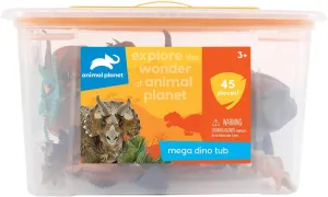 Animal Planet Dino Mega Tub Playset – 45-Piece Dinosaur Toy Set with Mountains, Trees & Rocks for Kids Ages 3 