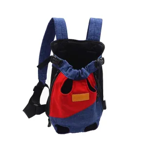 ANYWAGS Pet Carrier Red Dark Blue Large Denim Breathable Travel Backpack for Large Size Pets with Pockets for Carrying Supplies