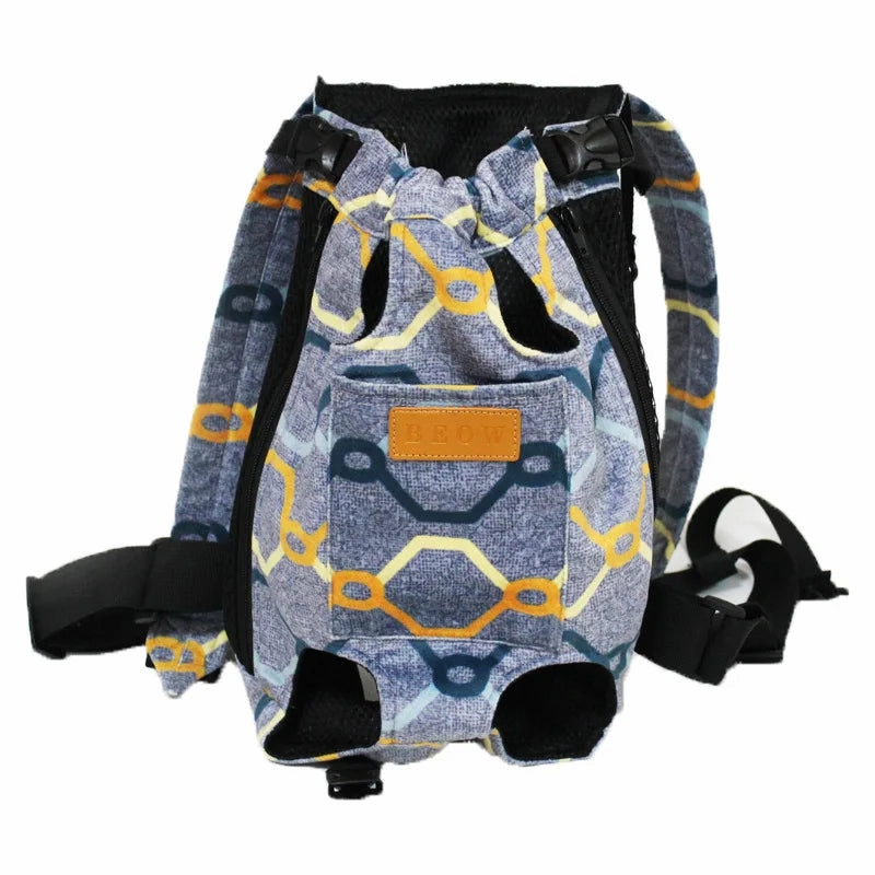 ANYWAGS Pet Carrier Light Blue Pattern Strand Large Denim Breathable Travel Backpack for Large Size Pets with Pockets for Carrying Supplies