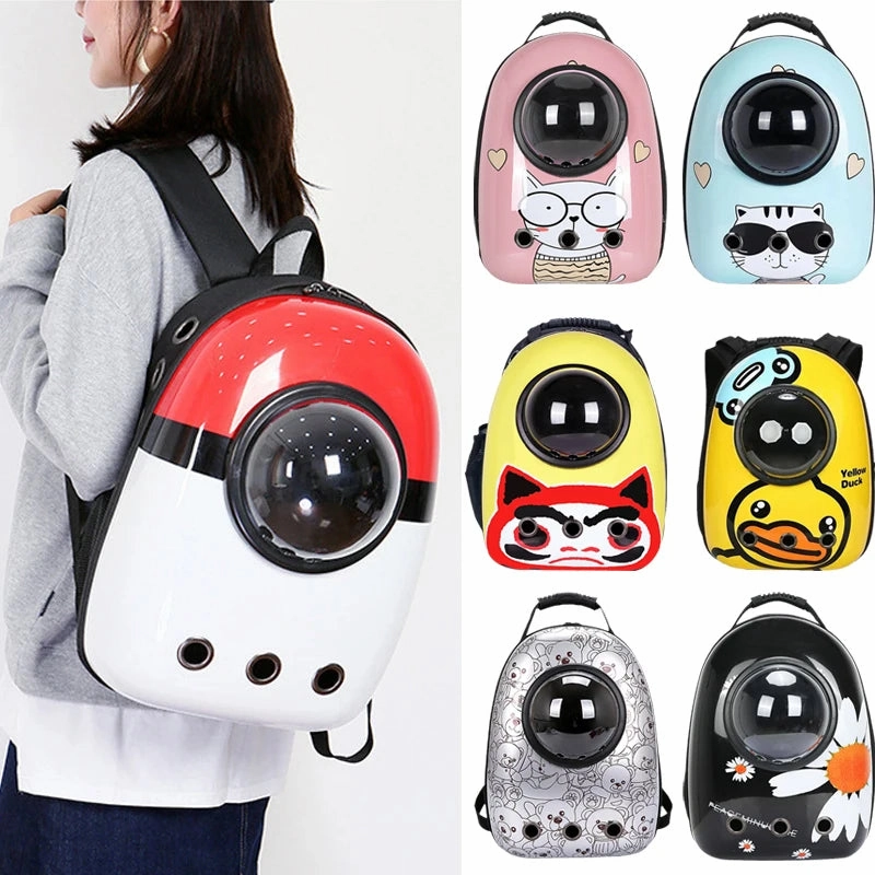 ANYWAGS Pet Carrier Pink Cat with Glasses Print Breathable Space Capsule Travel On the Go Bag For Pet