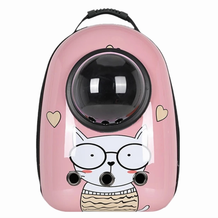ANYWAGS Pet Carrier Pink Cat with Glasses Print Breathable Space Capsule Travel On the Go Bag For Pet