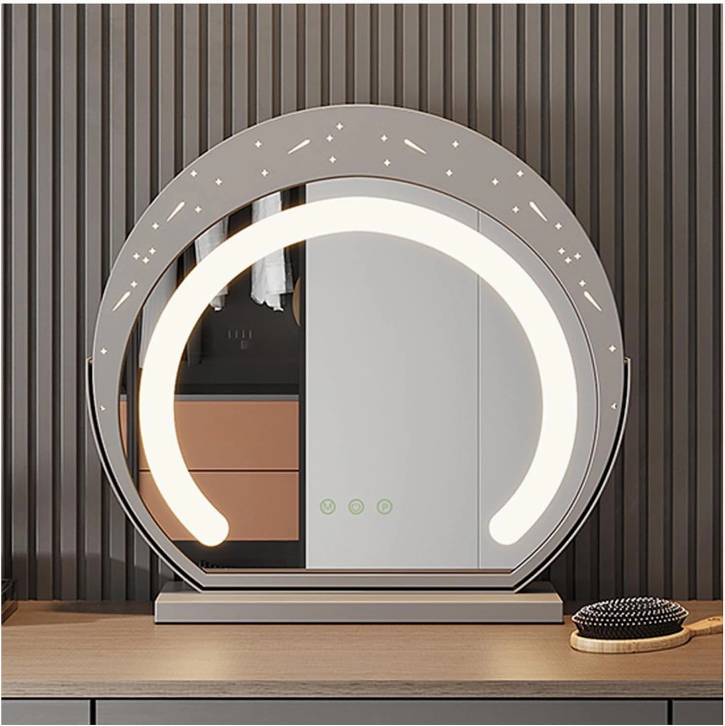 APLUSH Starry Sky Illuminated Makeup Mirror, Smart Touch, Three-Color Lighting, 180°Rotating High-Definition Vanity Mirror, Women Gift.(Silver,38.5 * 41cm/15.2 * 16.1in)