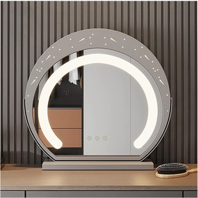 APLUSH Starry Sky Illuminated Makeup Mirror, Smart Touch, Three-Color Lighting, 180°Rotating High-Definition Vanity Mirror, Women Gift.(Silver,38.5 * 41cm/15.2 * 16.1in)
