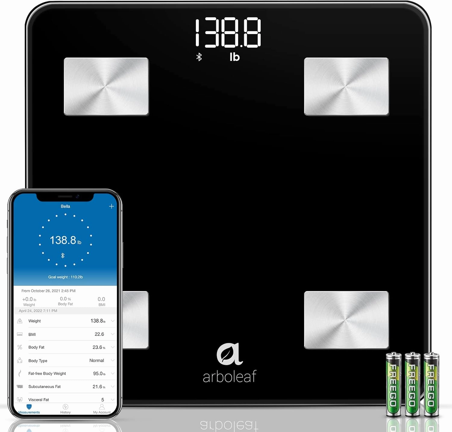 arboleaf Scale for Body Weight, Accurate Smart Digital Weight Bluetooth Bathroom Scale, 14 Body Composition Analysis, 400lbs, Black