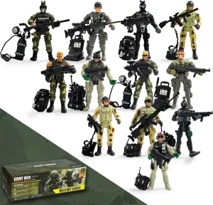 Army Toy Soldiers Figures, 12 Pcs Army Men Toy Set with Weapons Accessories,Realistic US Army Military Playset, Plastic Army Men Easter Birthday Gift for Boys 4-7