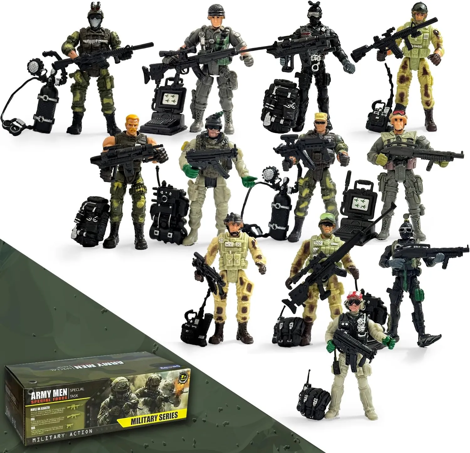 Army Toy Soldiers Figures, 12 Pcs Army Men Toy Set with Weapons Accessories,Realistic US Army Military Playset, Plastic Army Men Easter Birthday Gift for Boys 4-7