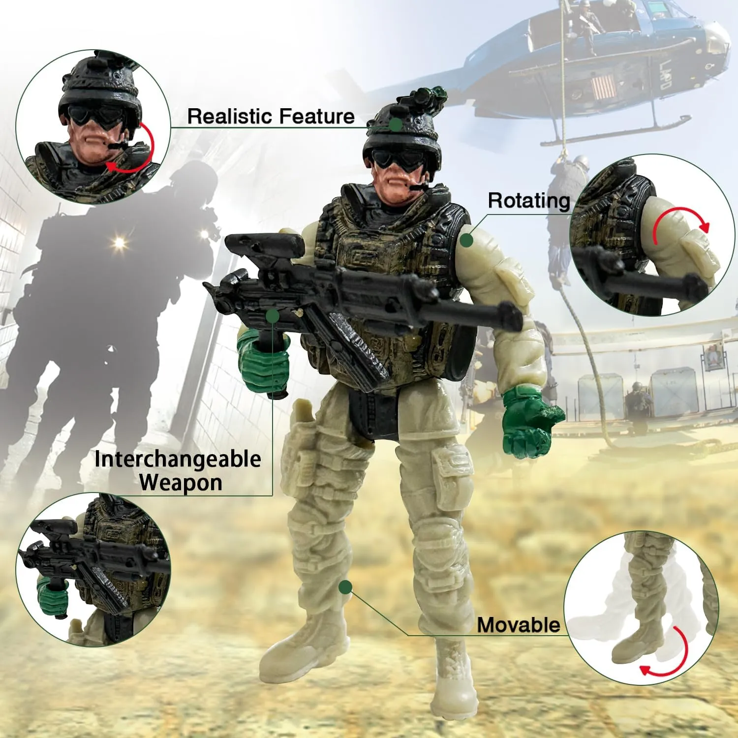 Army Toy Soldiers Figures, 12 Pcs Army Men Toy Set with Weapons Accessories,Realistic US Army Military Playset, Plastic Army Men Easter Birthday Gift for Boys 4-7