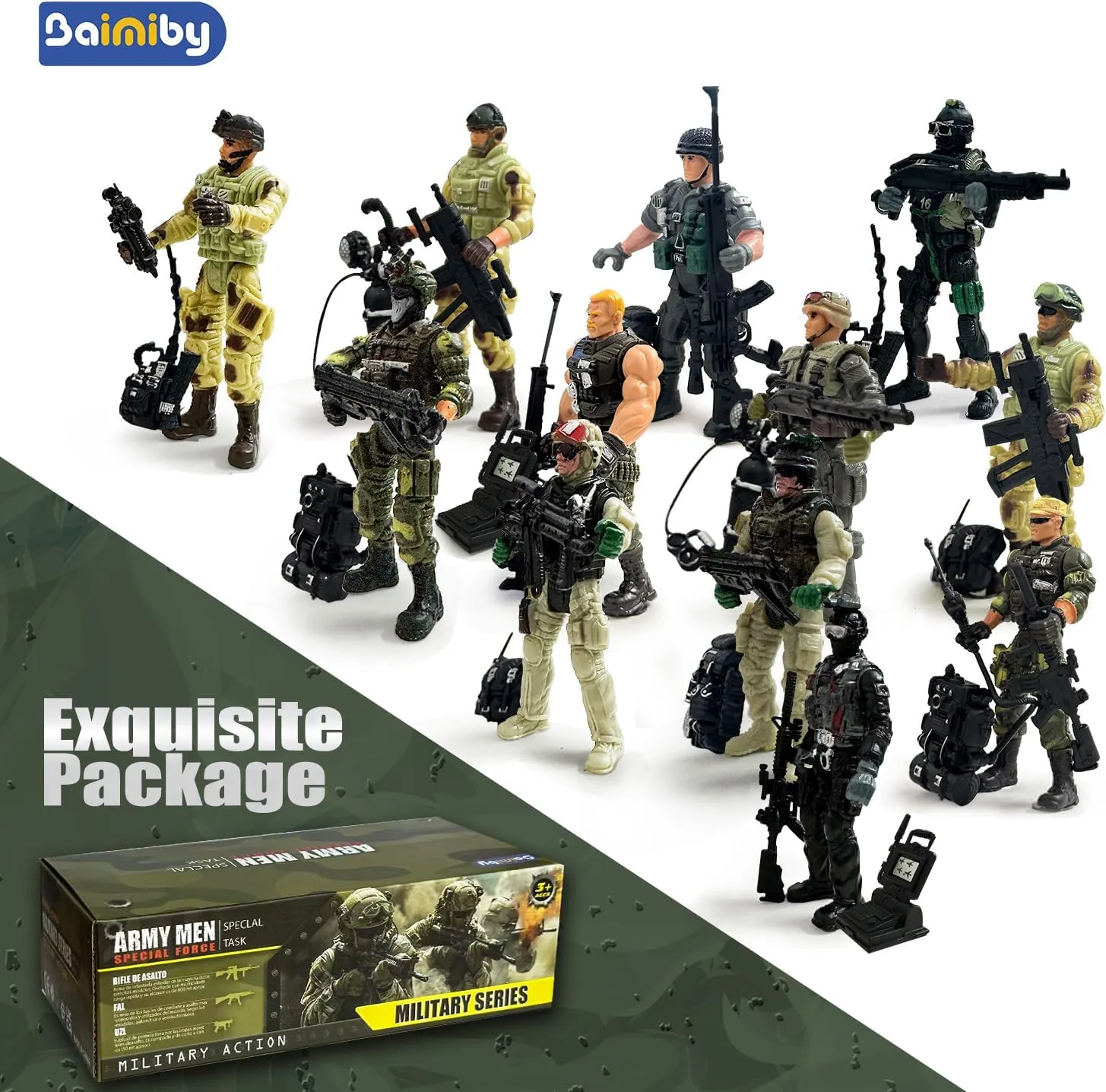Army Toy Soldiers Figures, 12 Pcs Army Men Toy Set with Weapons Accessories,Realistic US Army Military Playset, Plastic Army Men Easter Birthday Gift for Boys 4-7