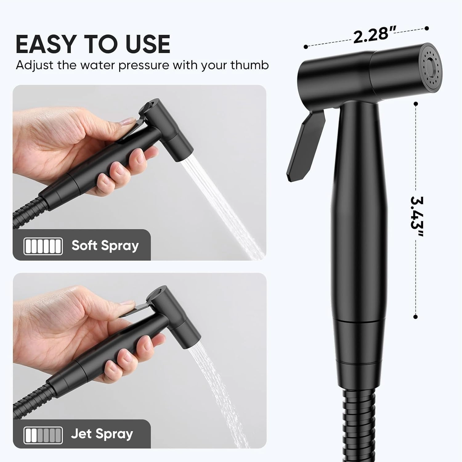 Arofa Black Bidet Sprayer for Toilet, 3 Pack Handheld Jet Sprayer Adjustable Water Pressure Muslim Shower with Bidet Hose, Bidets for Existing Toilets Cloth Diaper Spray for Baby/Feminine Wash
