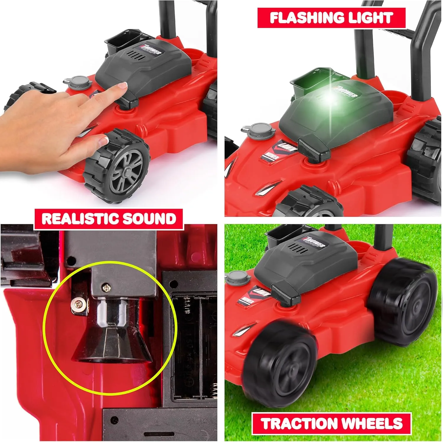ArtCreativity Kids’ Lawn Mower Toy - 21 Inches Tall - Gardening Lawn Mower for Kids with Startup Sound and Wheels with Realistic Motor-Like Sound - Play Outdoor Push for Boys and Girls 3,4,5,6,7,8