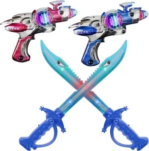 ArtCreativity Super Spinning Space Toy Gun Set and Light Up Shark Sword Bundle with Flashing Lights & Sound Effects for Kids