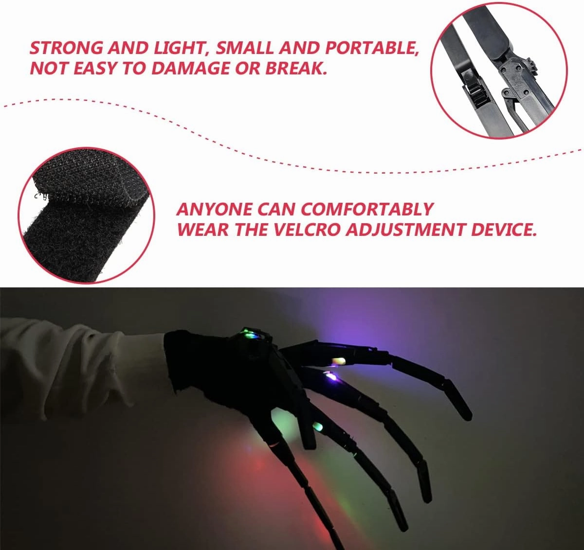 Articulated Finger Extensions, Halloween Articulated Fingers, 3D Printed Flexible Finger Extensions Fits All Finger Sizes Articulated Fingers (Black Glowing-Upgrade)