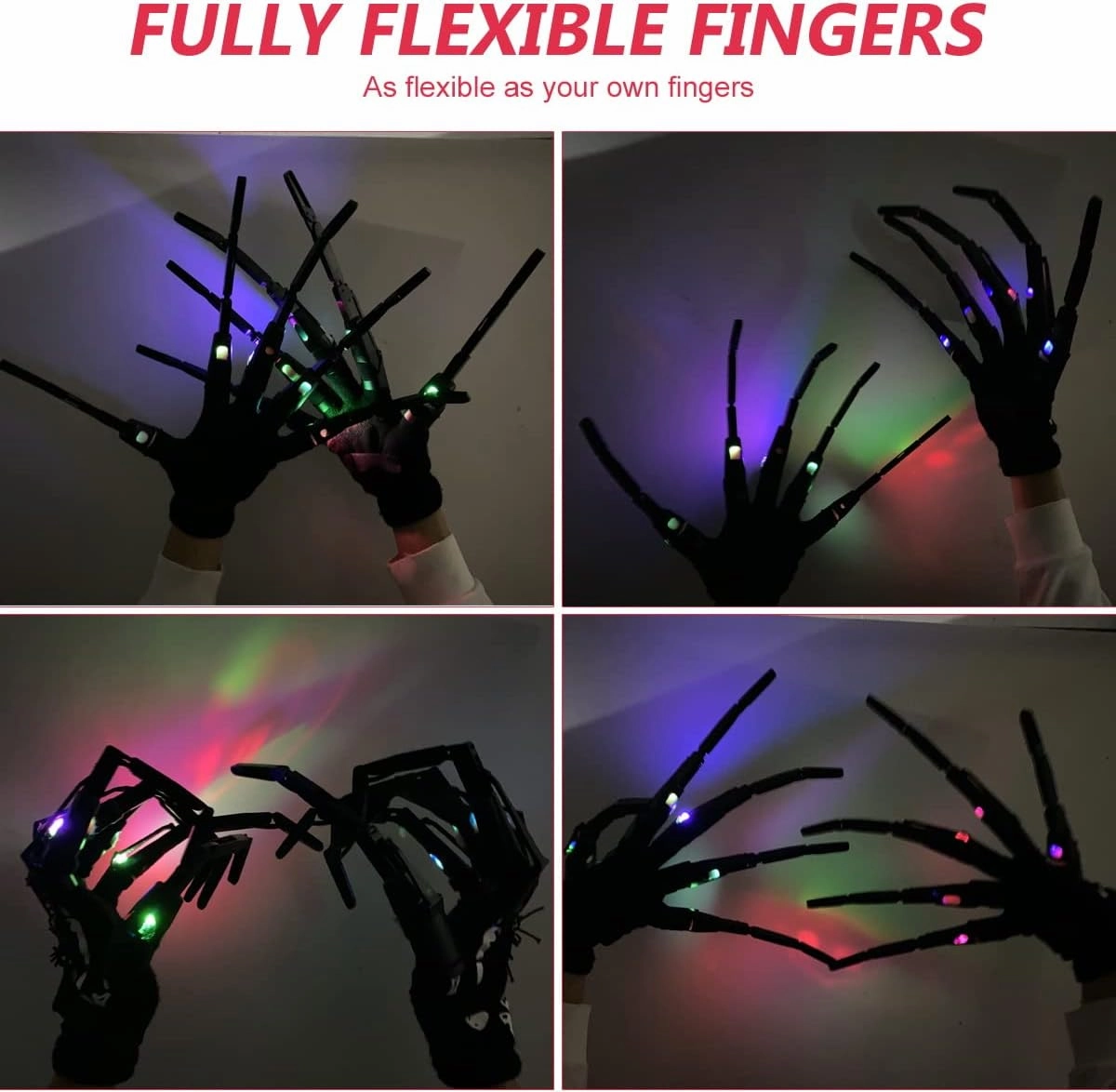 Articulated Finger Extensions, Halloween Articulated Fingers, 3D Printed Flexible Finger Extensions Fits All Finger Sizes Articulated Fingers (Black Glowing-Upgrade)