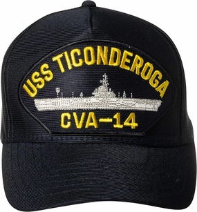 Artisan Owl United States Navy USS Ticonderoga CVA-14 Aircraft Carrier Ship Emblem Patch Hat – Adjustable Baseball Cap (Navy Blue)