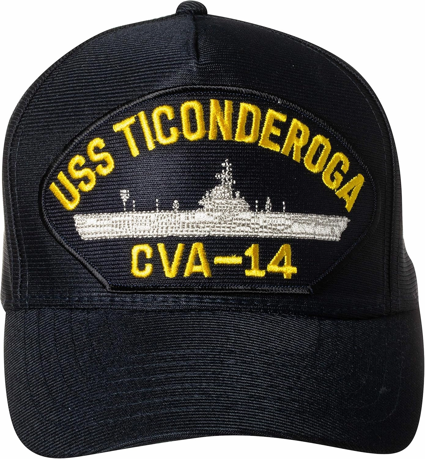 Artisan Owl United States Navy USS Ticonderoga CVA-14 Aircraft Carrier Ship Emblem Patch Hat – Adjustable Baseball Cap (Navy Blue)