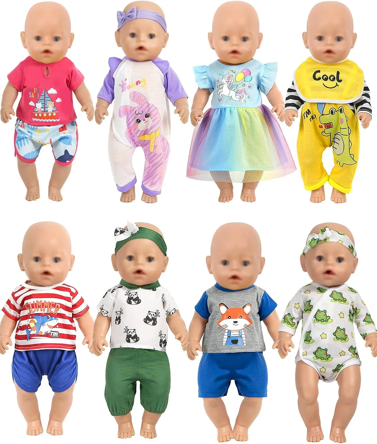 ARTST Baby Doll Clothes,8 Set 14-16 inch Baby Doll Accessories Outfit with Headbands for 43cm New Born,15 inch Bitty,18 inch Girls Boys