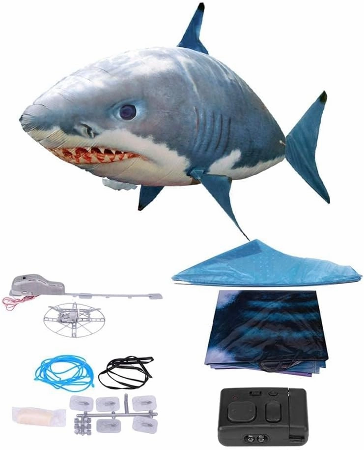 AUOK Remote Control Shark Toys Infrared RC Flying Clown Fish Balloon - Anti-Gravity Indoor Toy with Mid-Air Hovering for Fun Party Decorations & Gifts (Blue)