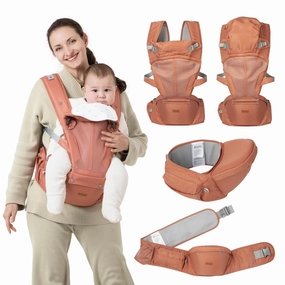 BabbleRoo 6-in-1 Baby Carrier with Hip Seat, Ergonomic, Cozy & Adjustable Toddler Carrier 7-50 lbs with Hip & Lumbar Support, Hood for Sun Protection, Baby Carrier Newborn to Toddler, Kangaroo Rose