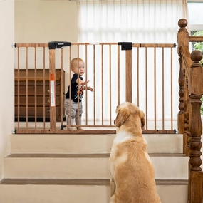 BABELIO 29-55" Extra Wide Baby Gate with Wood Pattern, Metal Auto Close Dog Gate, Pressure Mounted Pet Gate for Doorways, with Y Threaded Spindle Rods, No Tools Required