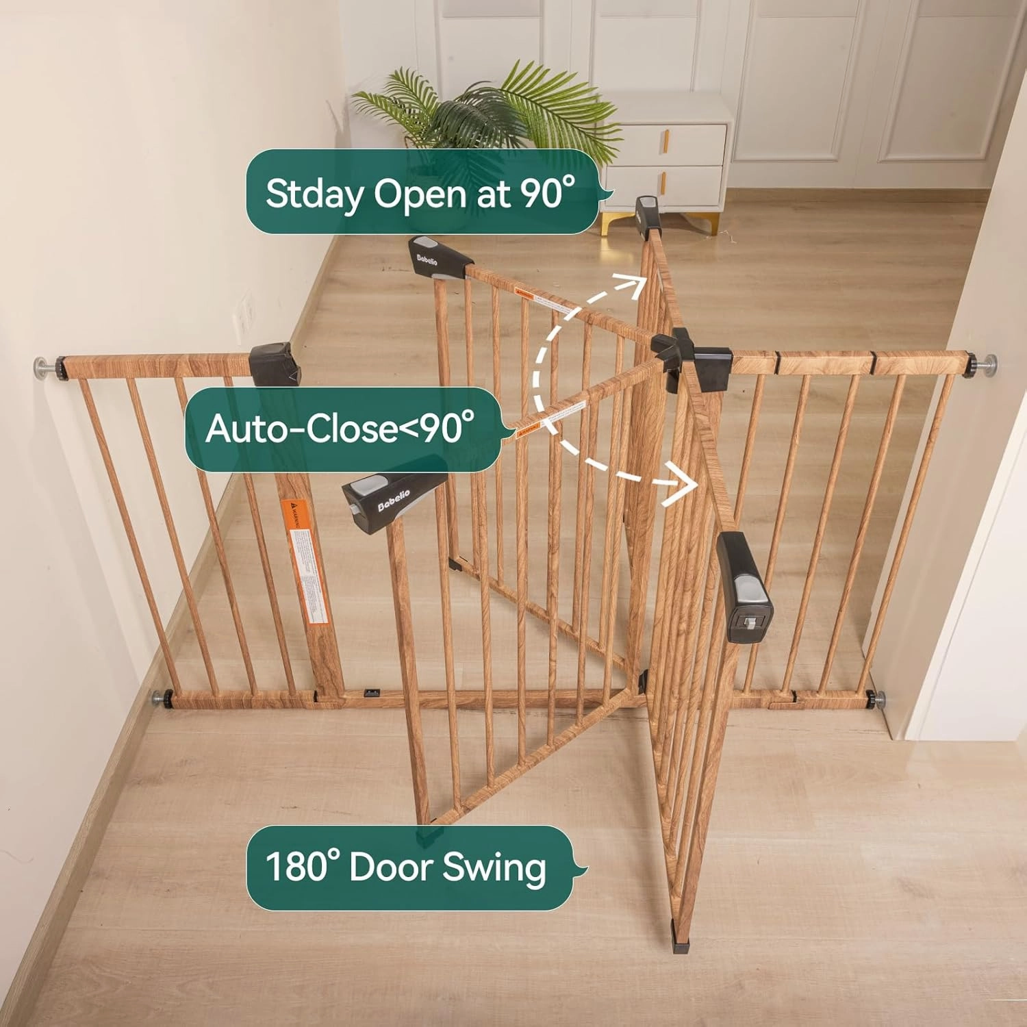BABELIO 29-55" Extra Wide Baby Gate with Wood Pattern, Metal Auto Close Dog Gate, Pressure Mounted Pet Gate for Doorways, with Y Threaded Spindle Rods, No Tools Required