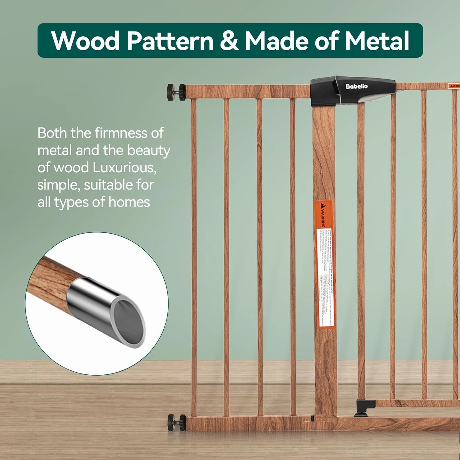 BABELIO 29-55" Extra Wide Baby Gate with Wood Pattern, Metal Auto Close Dog Gate, Pressure Mounted Pet Gate for Doorways, with Y Threaded Spindle Rods, No Tools Required