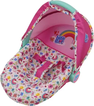 Baby Alive: Deluxe Doll Car Seat - Pink & Rainbow - 3-in-1, Fits Dolls Up to 18", Multifunctional Unit That Can Be Used As A Doll Carrier Or A Feeding Chair, Pretend Play for Kids Ages 3 