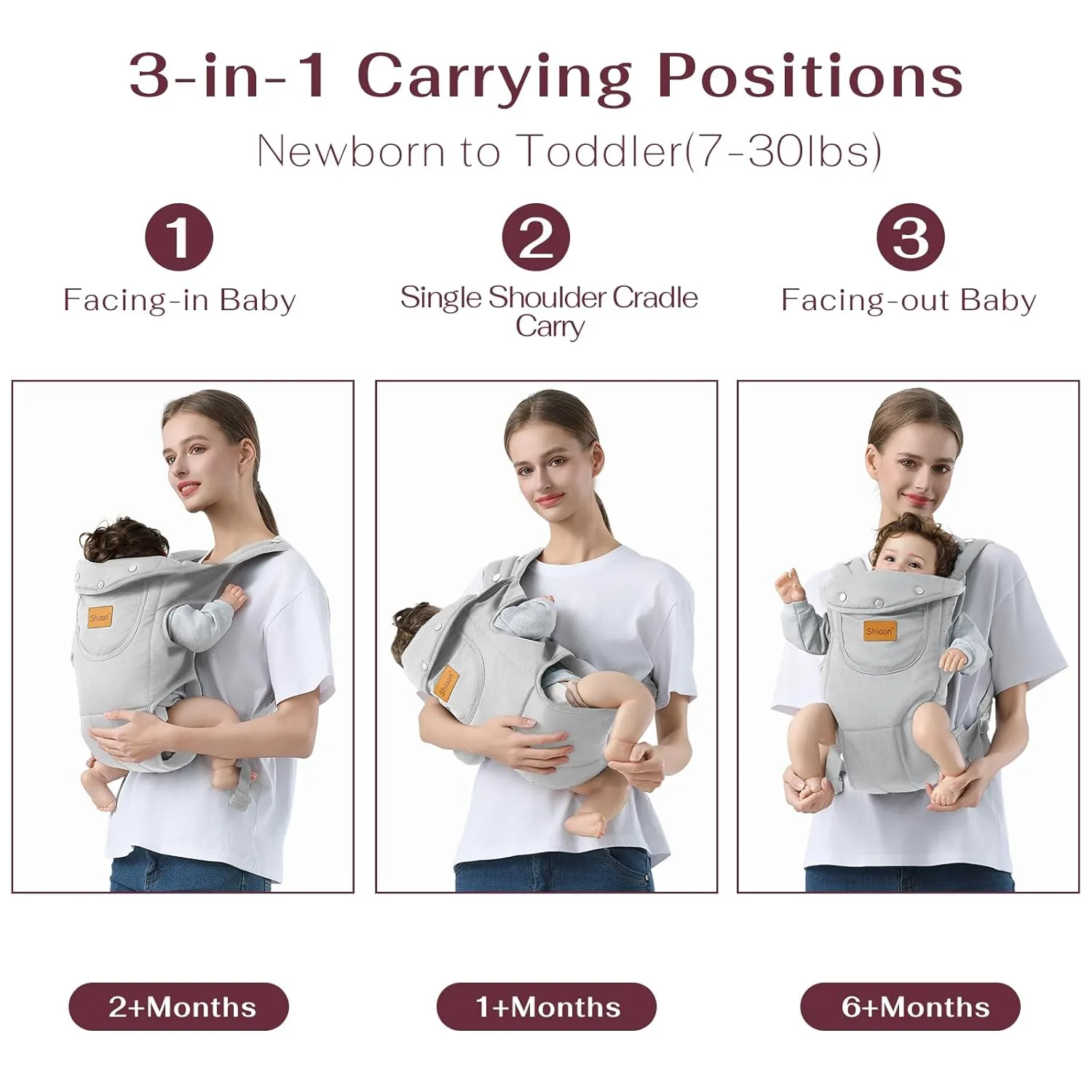 Baby Carrier Newborn to Toddler(7-30lbs), Toddler Carrier Baby Holder Carrier with Adjustable Shoulder Strap, Chest Carriers, Grey