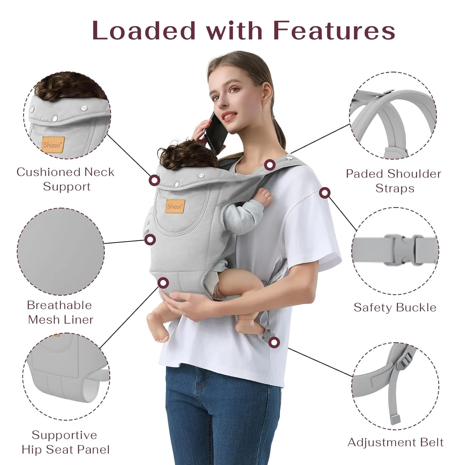 Baby Carrier Newborn to Toddler(7-30lbs), Toddler Carrier Baby Holder Carrier with Adjustable Shoulder Strap, Chest Carriers, Grey