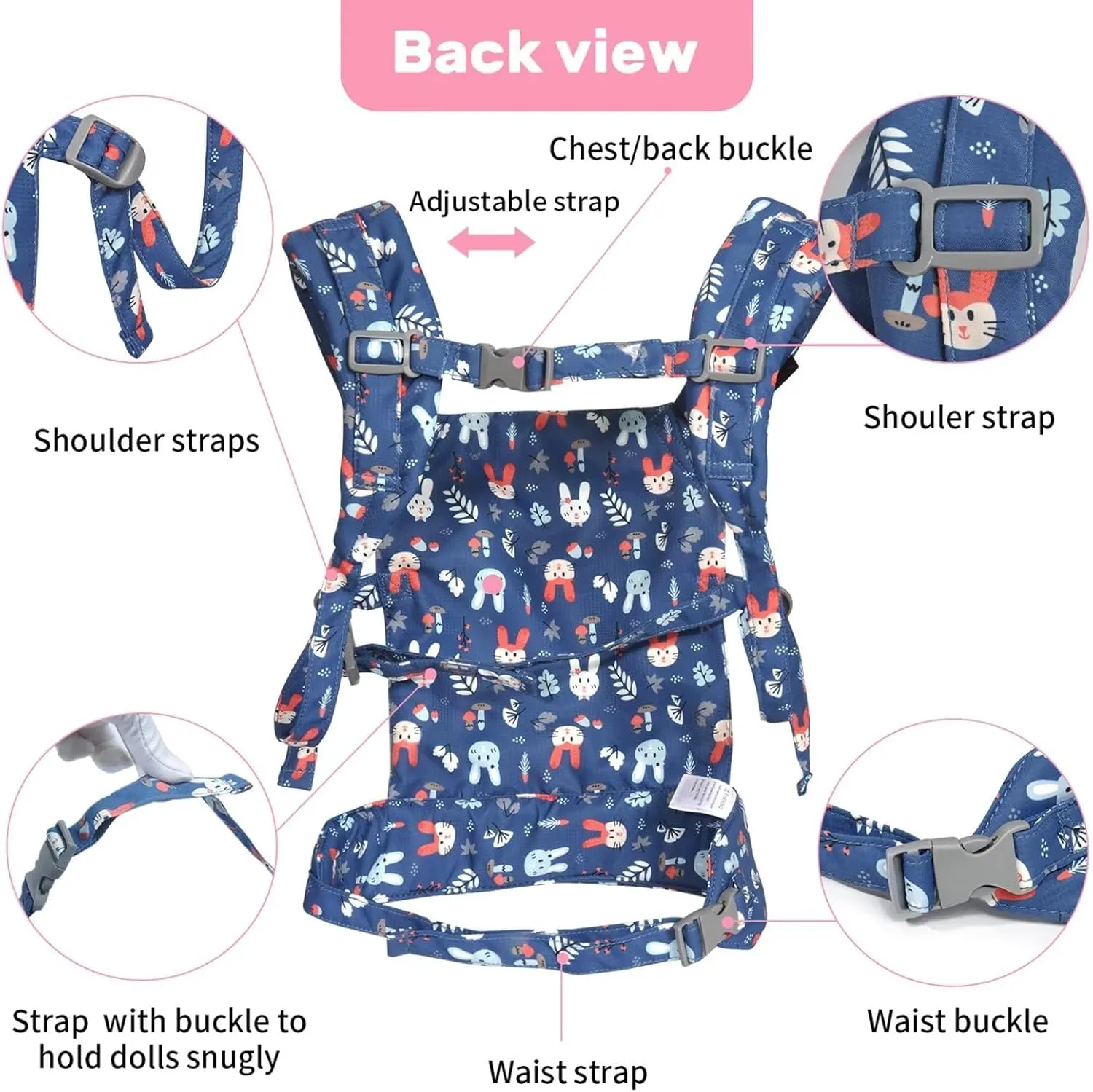 Baby doll carrier for baby girl Premiums soft straps and skin-friendly webbing stuffed animal carrier for kids and toddler facing in facing out and backpack 18 inch doll little flowers design