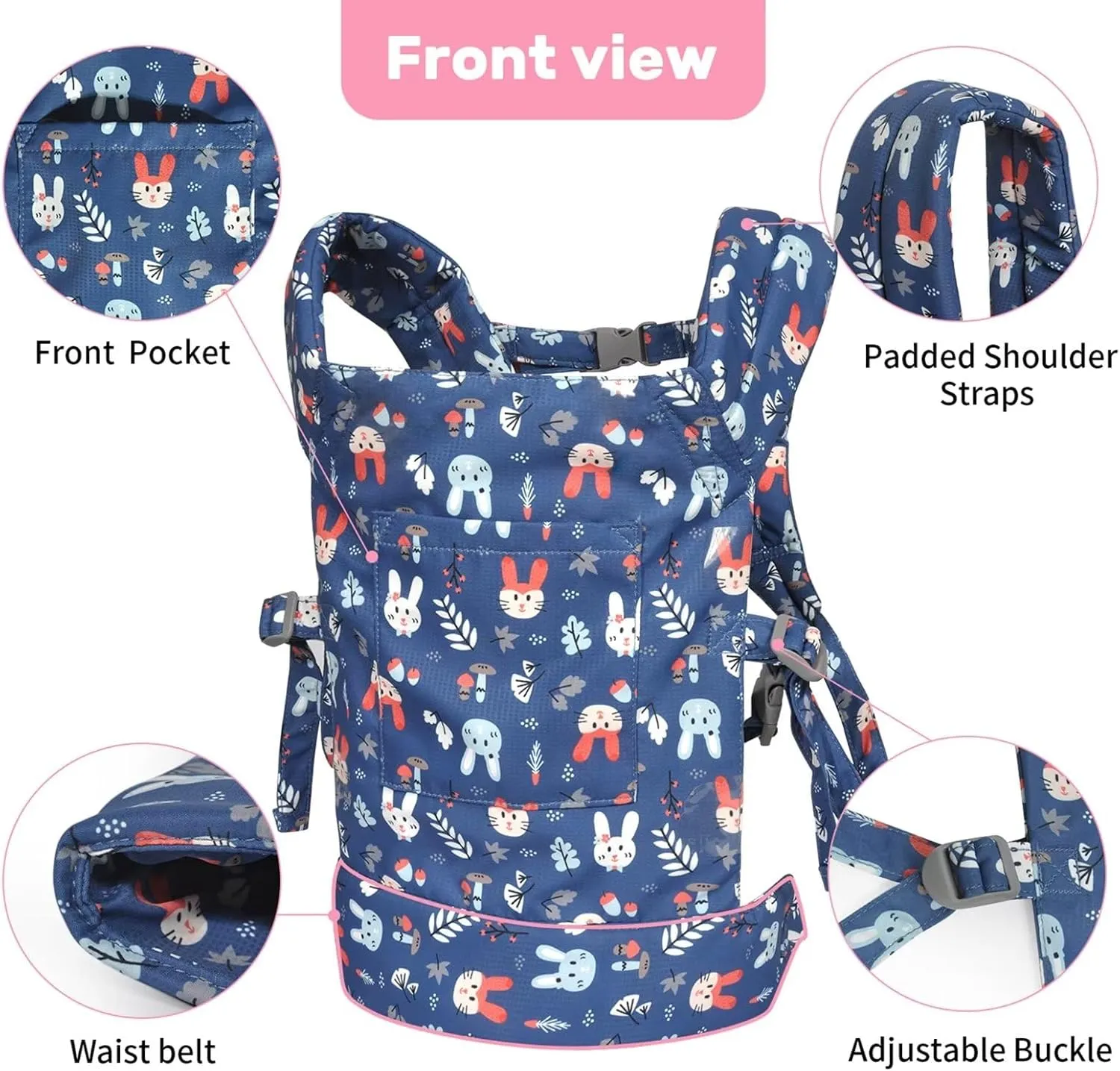 Baby doll carrier for baby girl Premiums soft straps and skin-friendly webbing stuffed animal carrier for kids and toddler facing in facing out and backpack 18 inch doll little flowers design