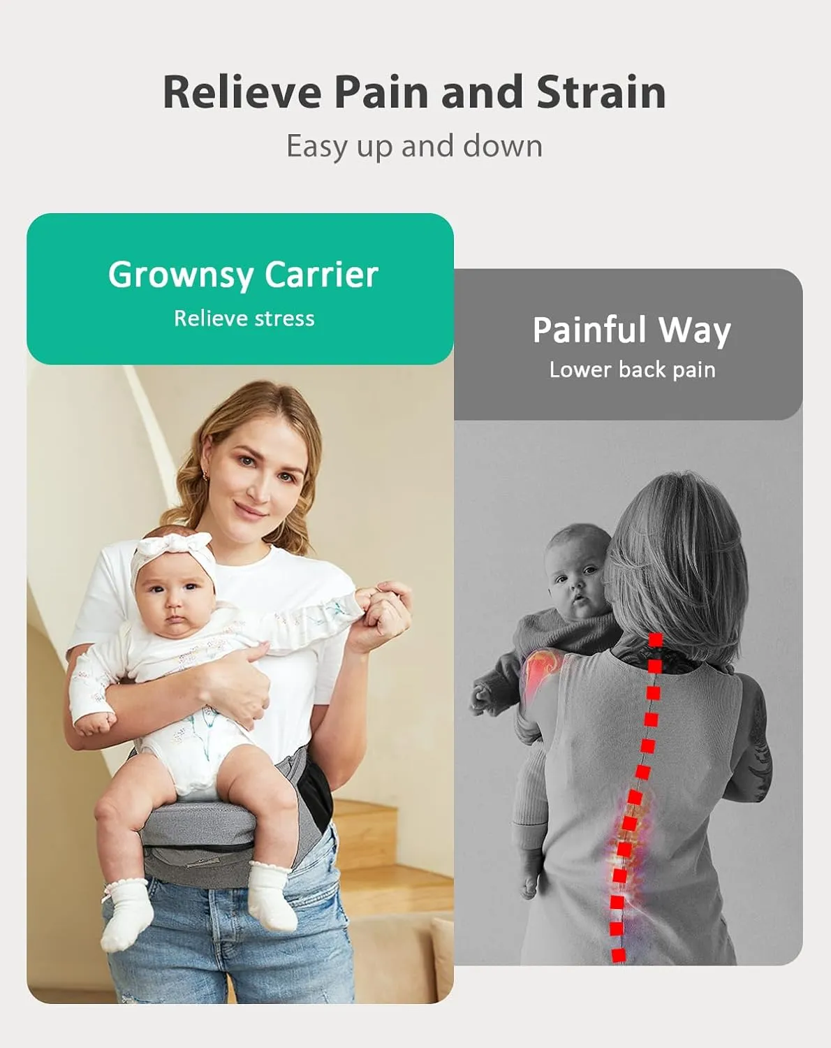 Baby Hip Carrier, GROWNSY Ergonomic Hip Seat Baby Carrier with Multiple Pockets, Adjustable Extended Waistband for Newborns & Toddlers up to 50 lbs, Light Grey
