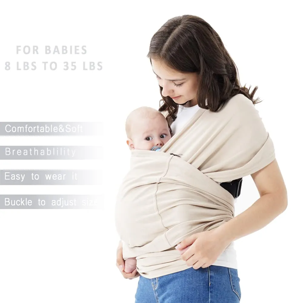 Baby wrap Carrier,Softness Organic Cotton,Breathable Adjustable Strap Baby Hold Carrier for Newborn Up to 40 lbs (Beige)