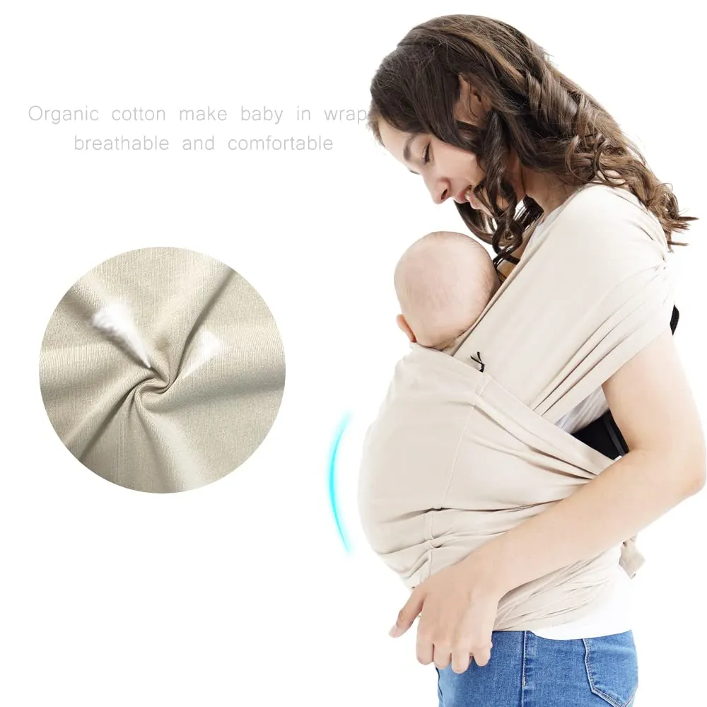 Baby wrap Carrier,Softness Organic Cotton,Breathable Adjustable Strap Baby Hold Carrier for Newborn Up to 40 lbs (Beige)