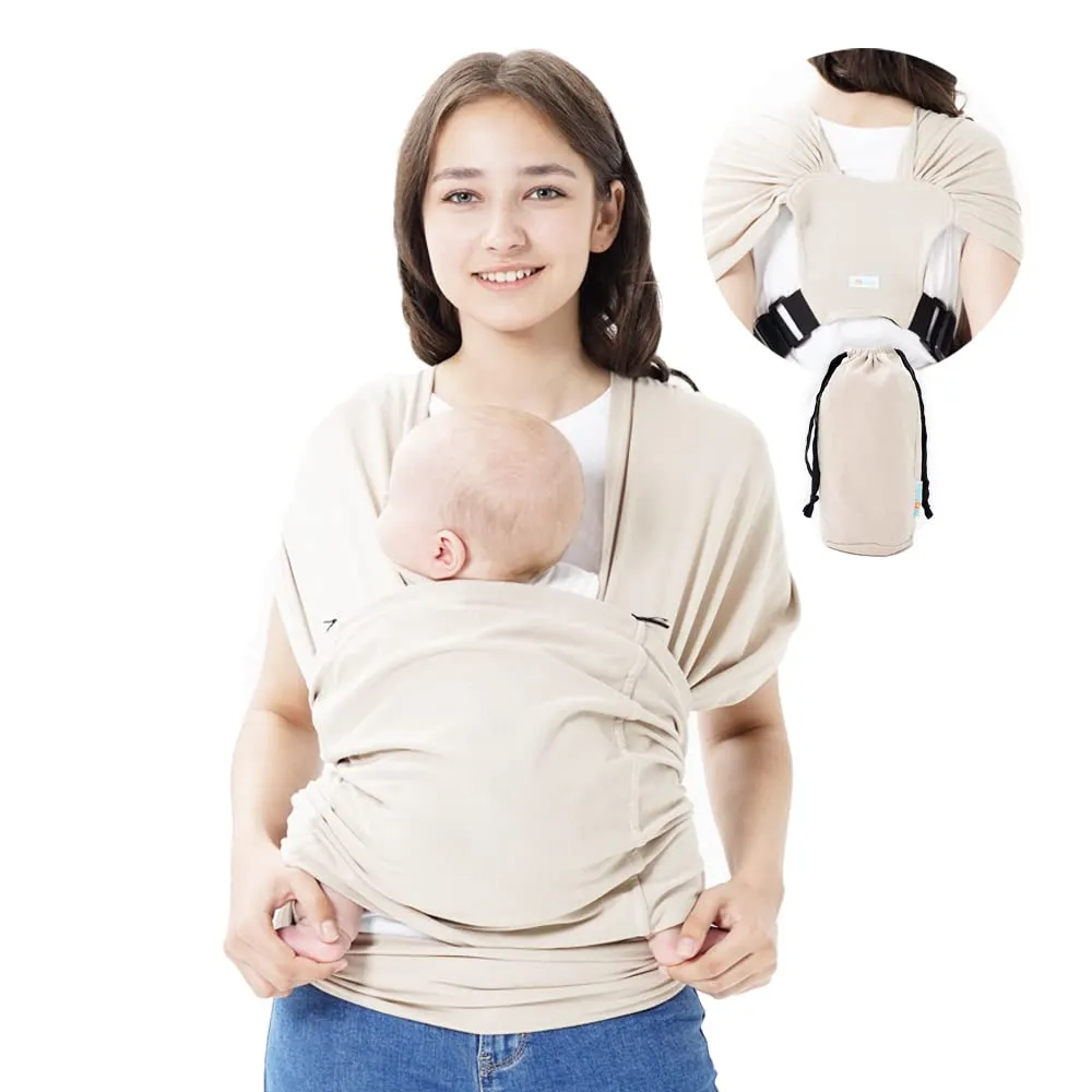 Baby wrap Carrier,Softness Organic Cotton,Breathable Adjustable Strap Baby Hold Carrier for Newborn Up to 40 lbs (Beige)