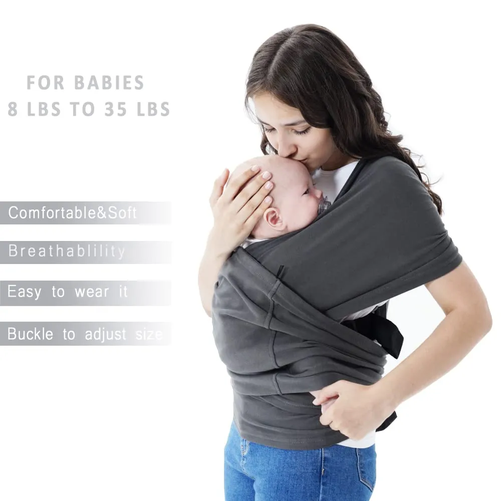 Baby wrap Carrier,Softness Organic Cotton,Breathable Adjustable Strap Baby Hold Carrier for Newborn Up to 40 lbs (Grey)
