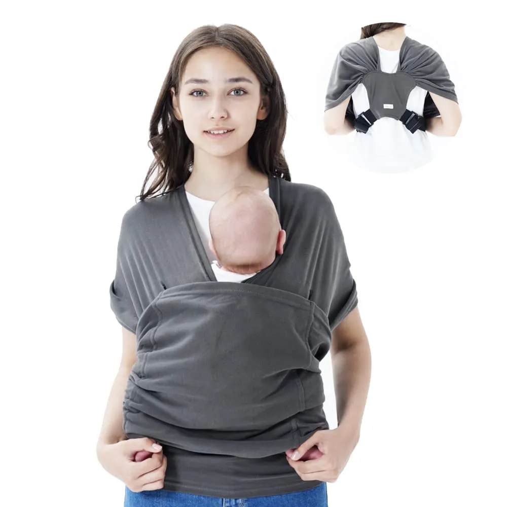 Baby wrap Carrier,Softness Organic Cotton,Breathable Adjustable Strap Baby Hold Carrier for Newborn Up to 40 lbs (Grey)