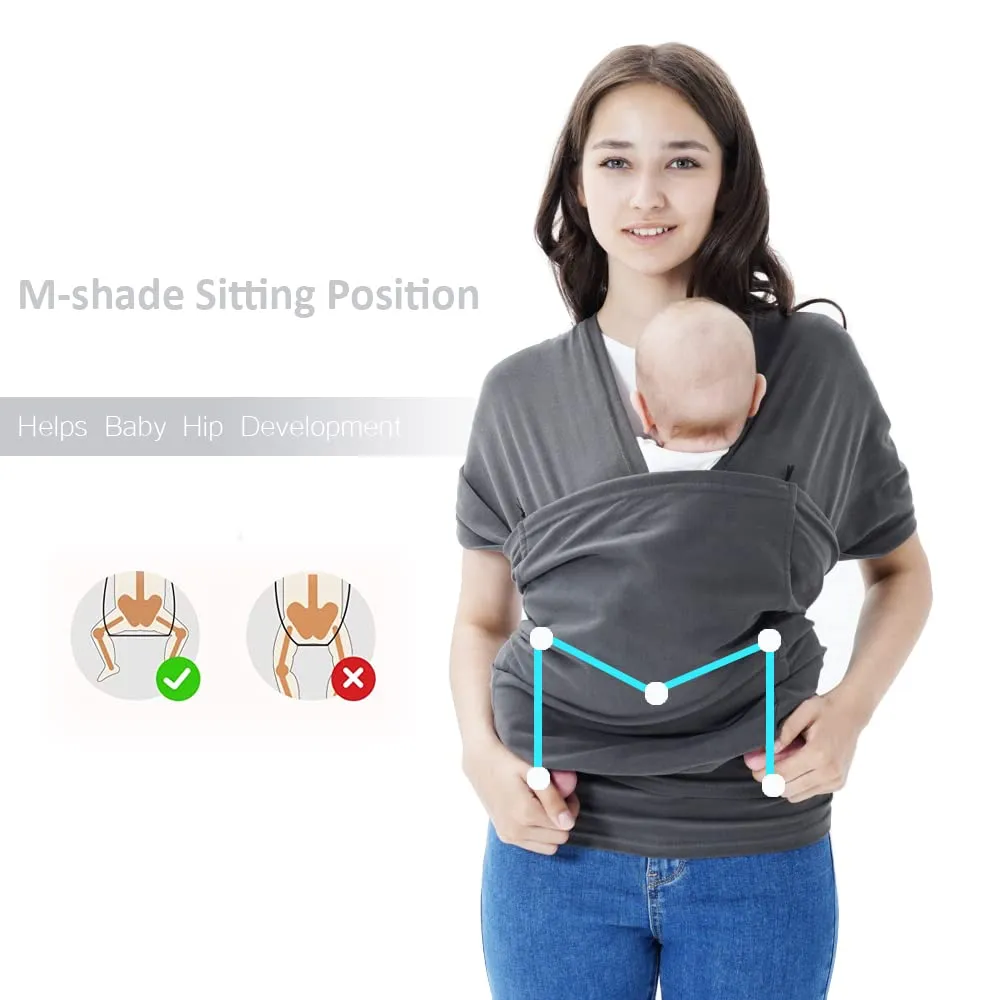 Baby wrap Carrier,Softness Organic Cotton,Breathable Adjustable Strap Baby Hold Carrier for Newborn Up to 40 lbs (Grey)