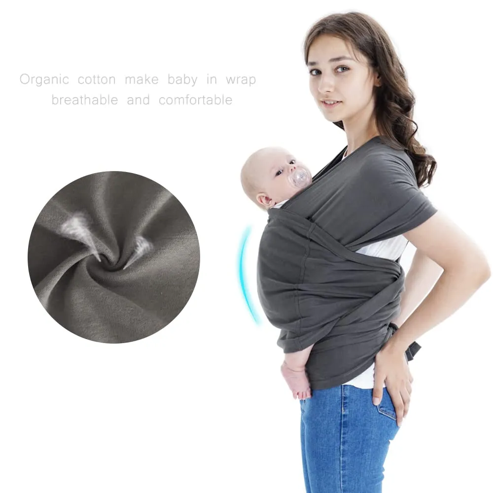 Baby wrap Carrier,Softness Organic Cotton,Breathable Adjustable Strap Baby Hold Carrier for Newborn Up to 40 lbs (Grey)