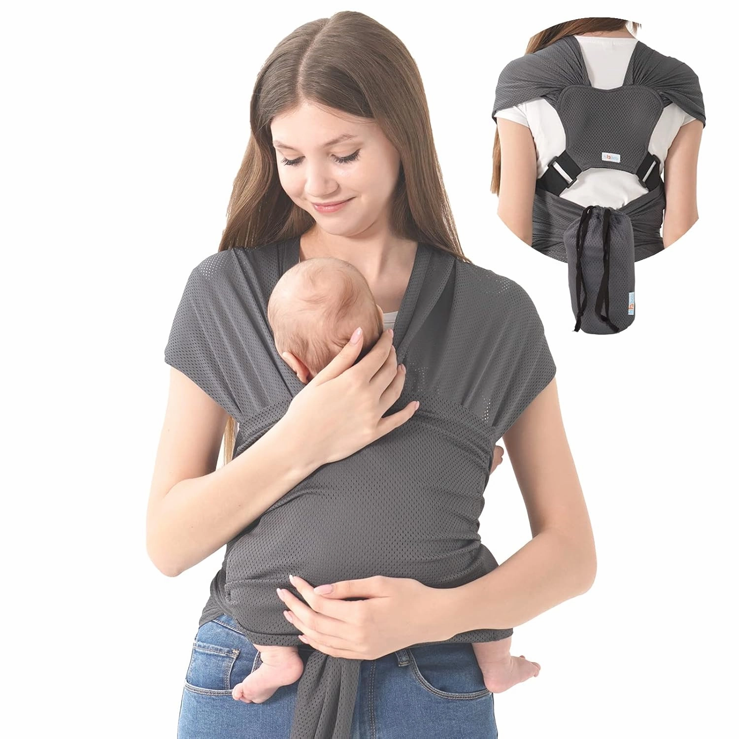 Baby warps Carrier,Softness Organic Cotton,Breathable Adjustable Strap Baby Hold Carrier for Newborn Up to 40 lbs (Air-Mesh Grey)