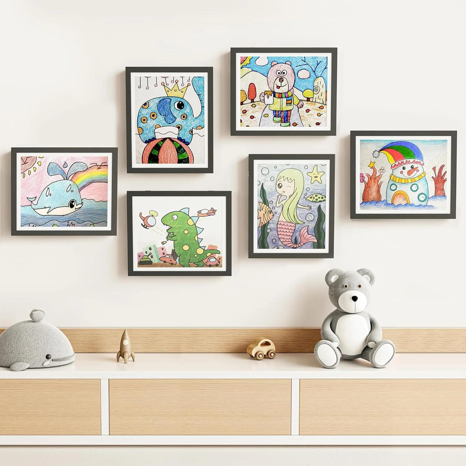 BAIJIALI Black Art Frames for Kids Artwork - Front Opening Holds 150 Drawings, 3D Crafts - 2 Packs 8.5x11 with mat or 9x12 without Mat